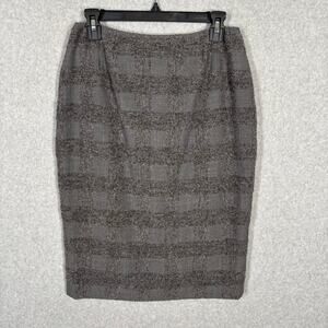 Anne Klein Skirt 6‎ Gray Pencil Wool Cashmere Check Nubby Classic Luxury Capsule